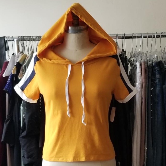 Charlotte Russe Tops - MUSTARD WHITE NAVY PULL OVER SHORT SLEEVE HOODIE